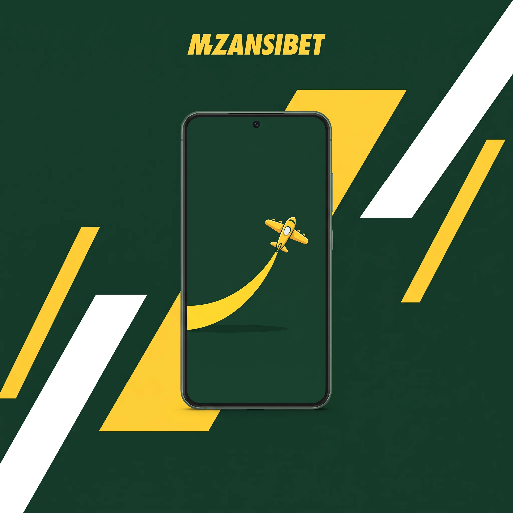 Mzansibet Aviator illustration with an Android phone and a yellow plane